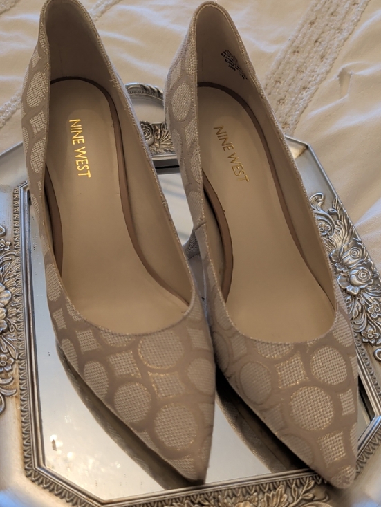 Nine West Shoes - Nine West Beige Patterned Pointed-Toe Pumps